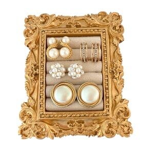 Vintage Gold Pearl Rhinestone Earrings Lot